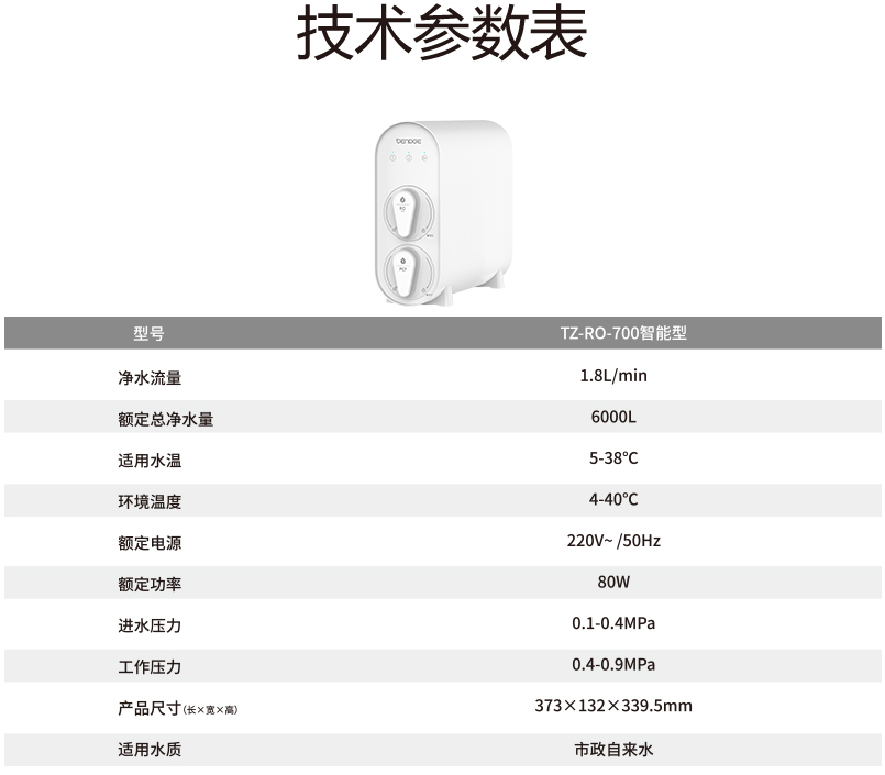 恬净tz-ro-700纯水机技术参数表